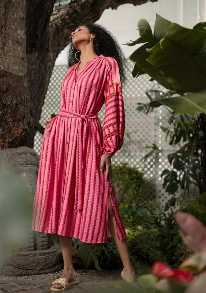 Emily Lovelock Belted Woven Dress