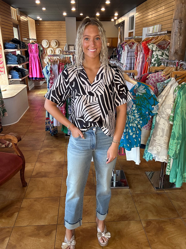 THML Flutter Sleeve Print Top
