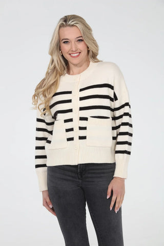 Rain + Rose Ivory Stripe Cardigan