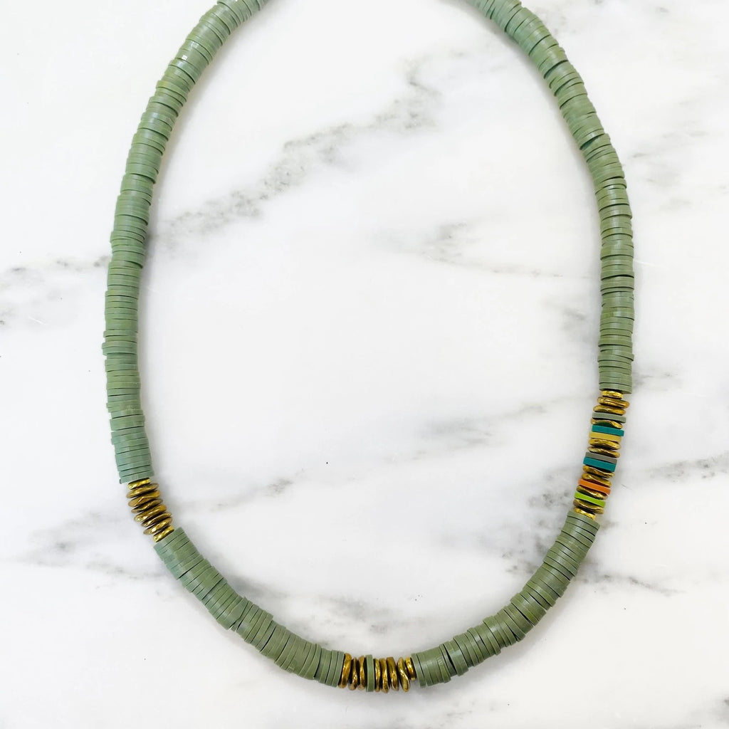 Shalla Wista Sage Green Gold Heshi Necklace
