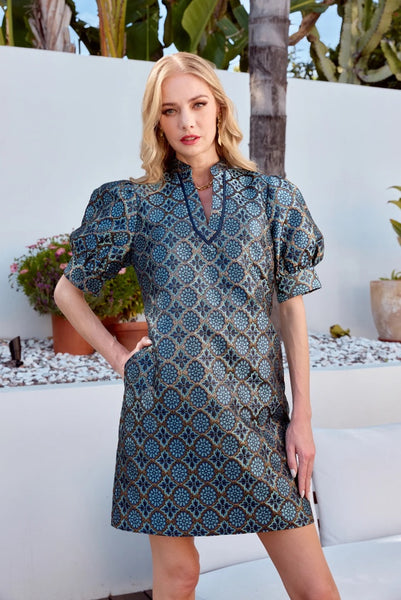 Jade Gilded Trellis Collar Trimmed Dress