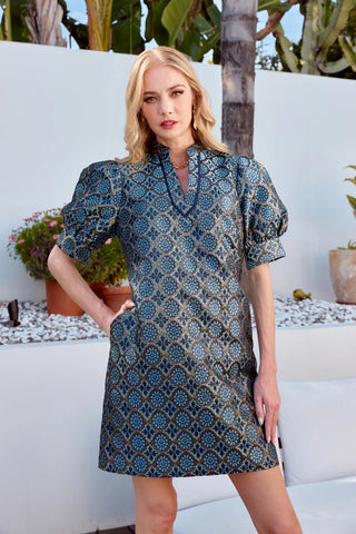 Jade Gilded Trellis Collar Trimmed Dress