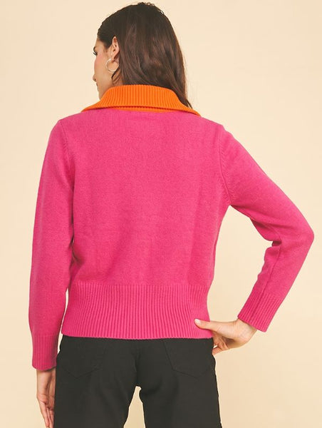 PINCH Color Block Collar Full Zip Knit Cardigan