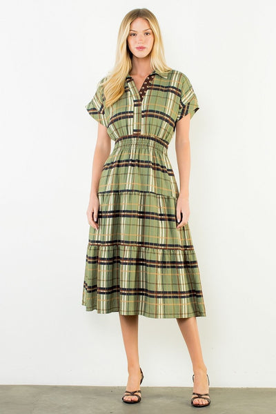 THML Cinched Waist Plaid Dress
