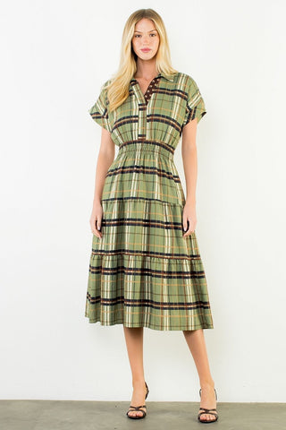 THML Cinched Waist Plaid Dress