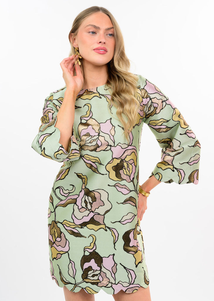 Uncle Frank Brocade Dress with Scallop Hem