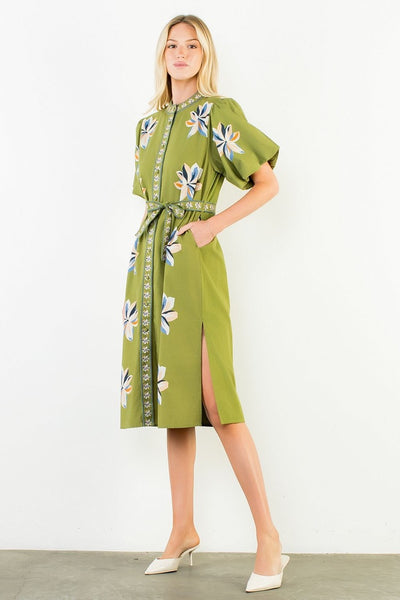 THML Floral Tie Waist Midi Dress