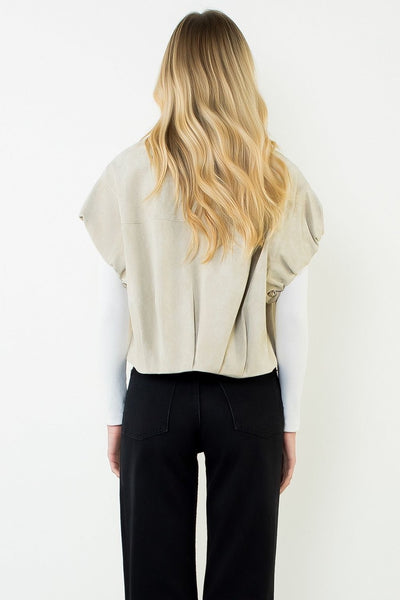 THML Zip Front Faux Suede Jacket [cream]