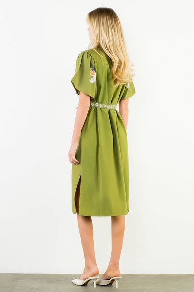 THML Floral Tie Waist Midi Dress