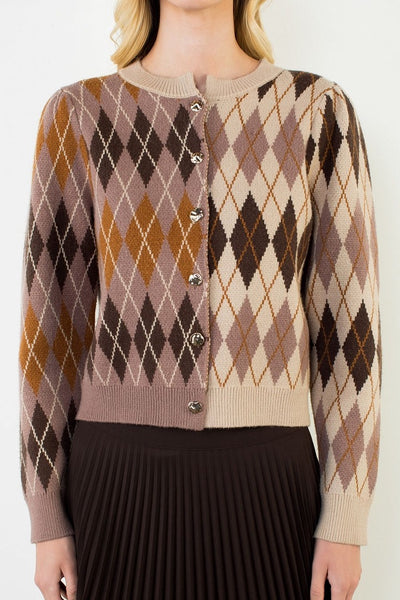 THML Argyle Pattern Gold Button Cardigan