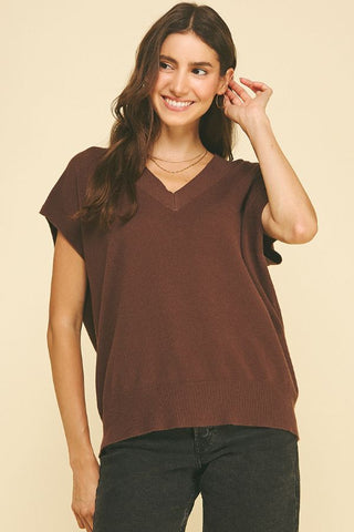 PINCH V-Neck Cap Sleeve Knit Sweater