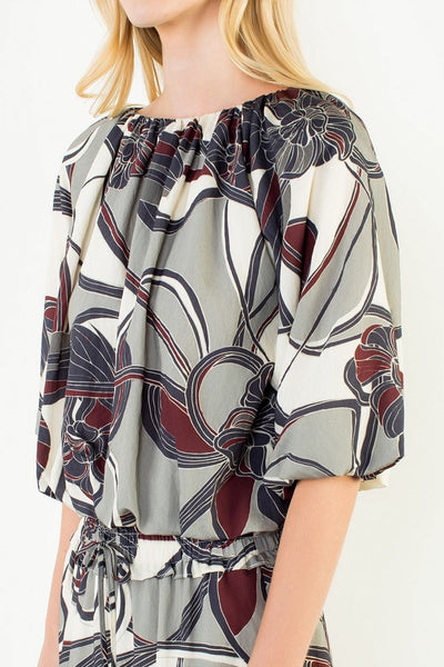 THML Puff Sleeve Bubble Hem Top