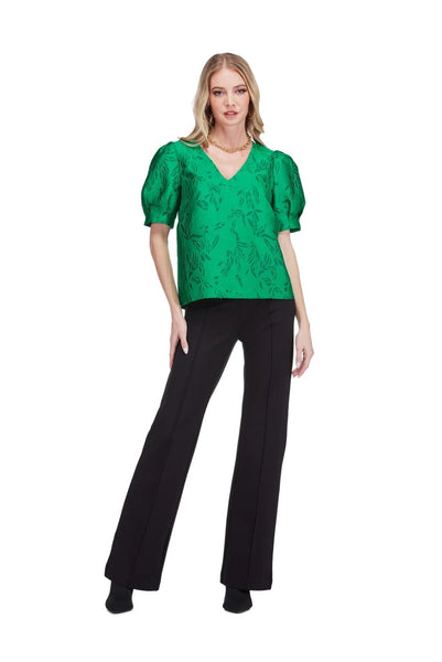 Jade Brocade Puff Sleeve Top