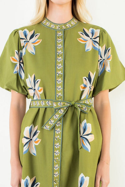 THML Floral Tie Waist Midi Dress
