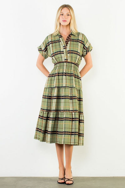 THML Cinched Waist Plaid Dress