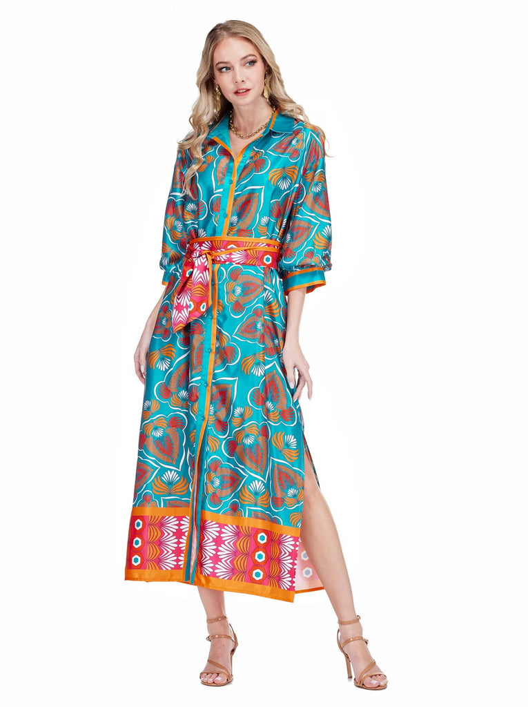 Jade Tangerine Tide Midi Shirt Dress