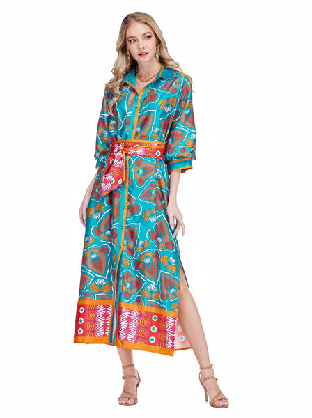 Jade Tangerine Tide Midi Shirt Dress