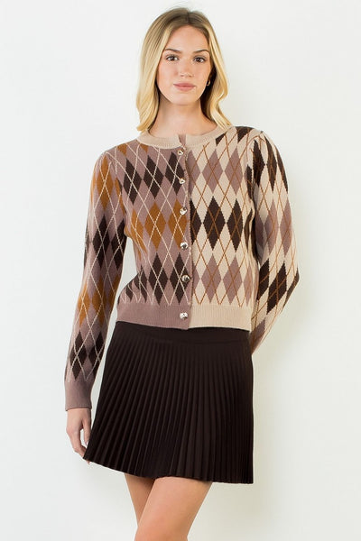 THML Argyle Pattern Gold Button Cardigan