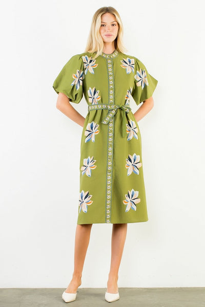 THML Floral Tie Waist Midi Dress