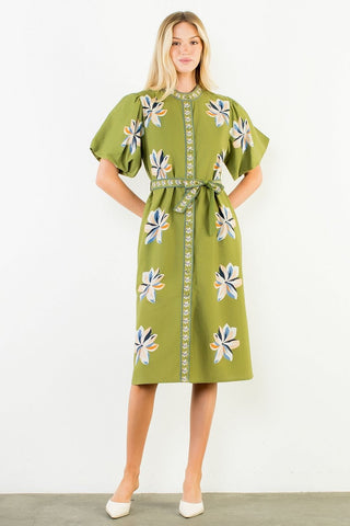 THML Floral Tie Waist Midi Dress