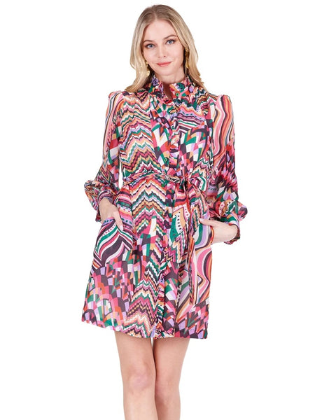 Joy Joy Geo Ruffles Shirtdress