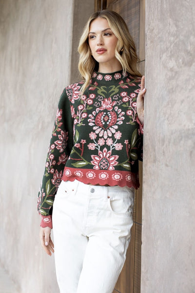 THML High Neck Scalloped Hem Sweater