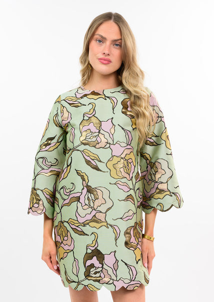 Uncle Frank Brocade Dress with Scallop Hem