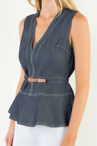 THML Belted V-Neck Top