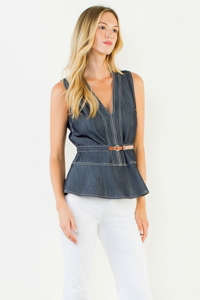 THML Belted V-Neck Top