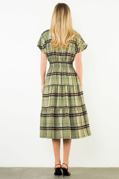 THML Cinched Waist Plaid Dress