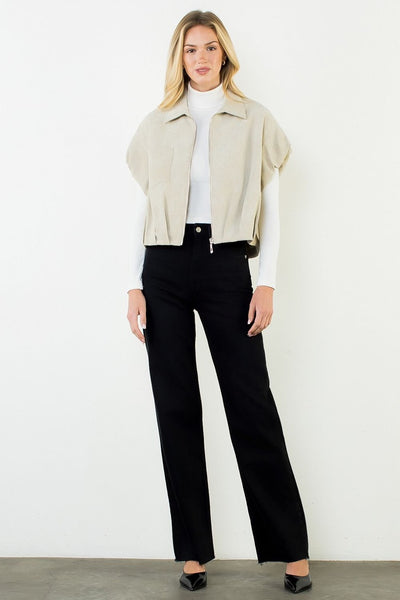 THML Zip Front Faux Suede Jacket [cream]