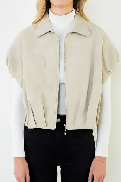 THML Zip Front Faux Suede Jacket [cream]