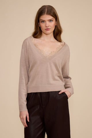 Lucy Paris Marty Lace Trim Knit Top