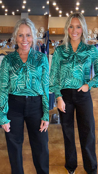 Jade Green Pathways Tie Blouse
