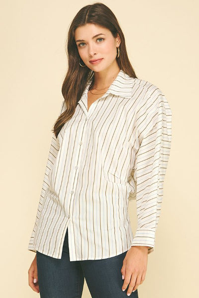 PINCH Stripe Button Down Tucked Shirt