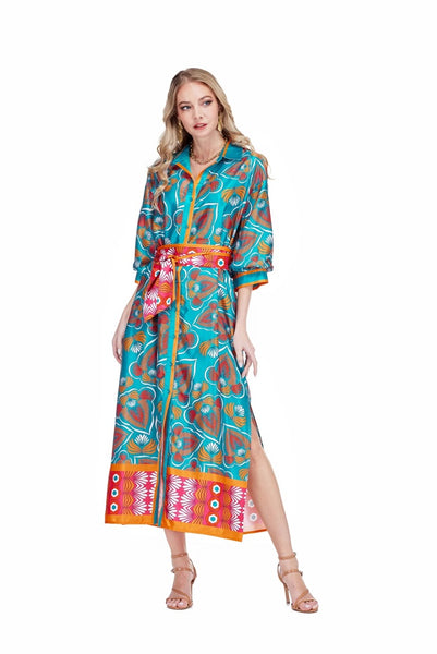 Jade Tangerine Tide Midi Shirt Dress
