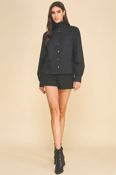 PINCH Ruffled High Neck Button Down Shirt