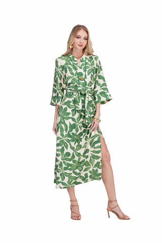 Jade Button Single Pleat Midi Dress