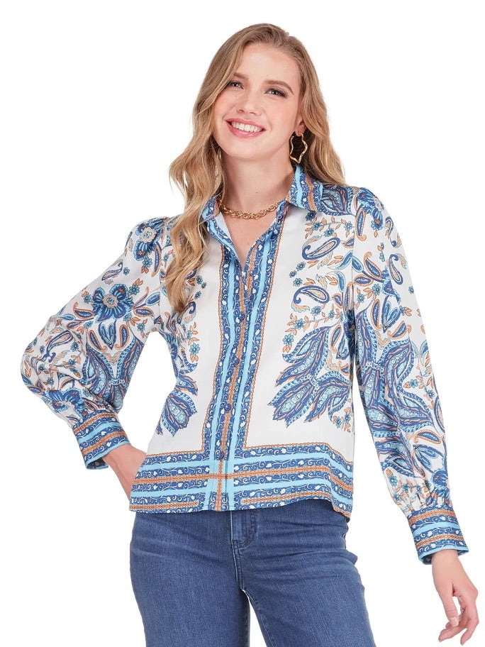 Joy Joy Scarf Puff Sleeve Blouse