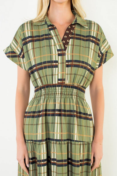 THML Cinched Waist Plaid Dress