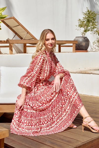 Joy Joy Crimson Rhythm Front Split Dress