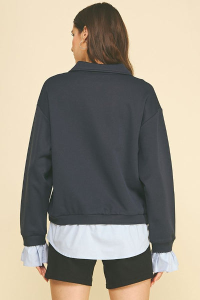 PINCH Layered Poplin Quarter Zip Sweatshirt