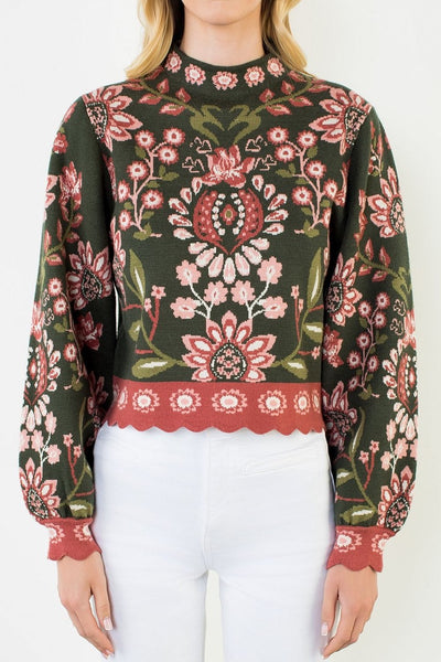 THML High Neck Scalloped Hem Sweater