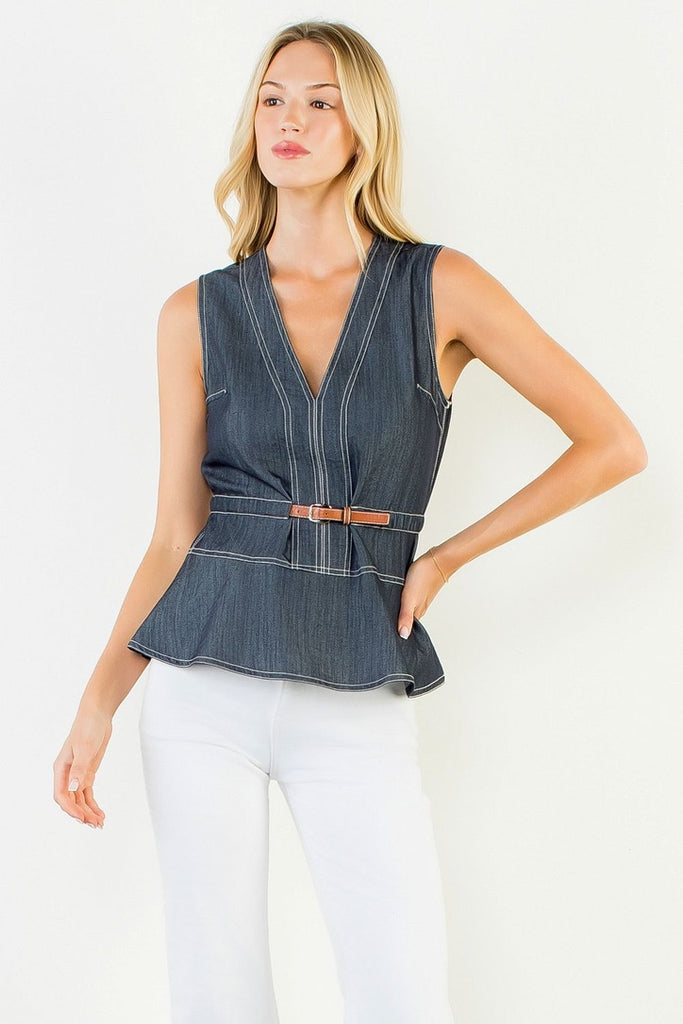 THML Belted V-Neck Top