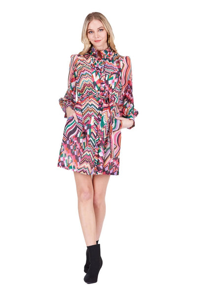 Joy Joy Geo Ruffles Shirtdress