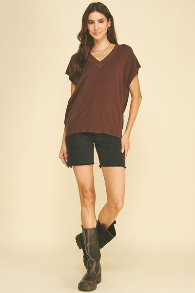 PINCH V-Neck Cap Sleeve Knit Sweater