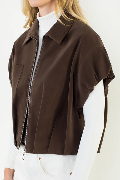 THML Zip Up Faux Suede Jacket [brown]