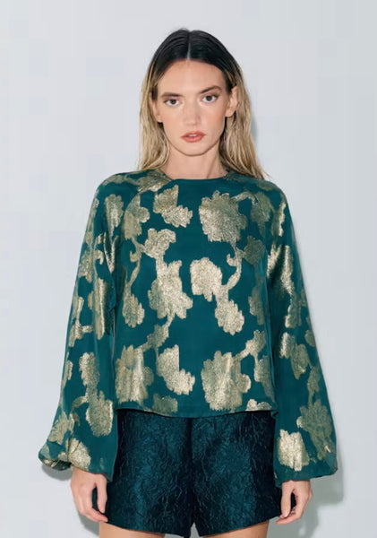 Ciebon Metallic Jacquard Chiffon Blouse