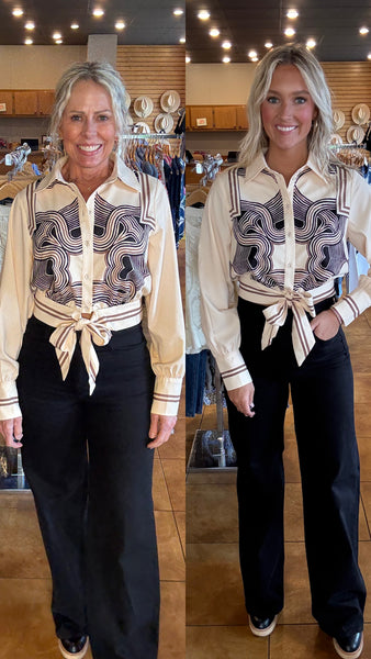 Ciebon Engineer Print Tie Front Shirt