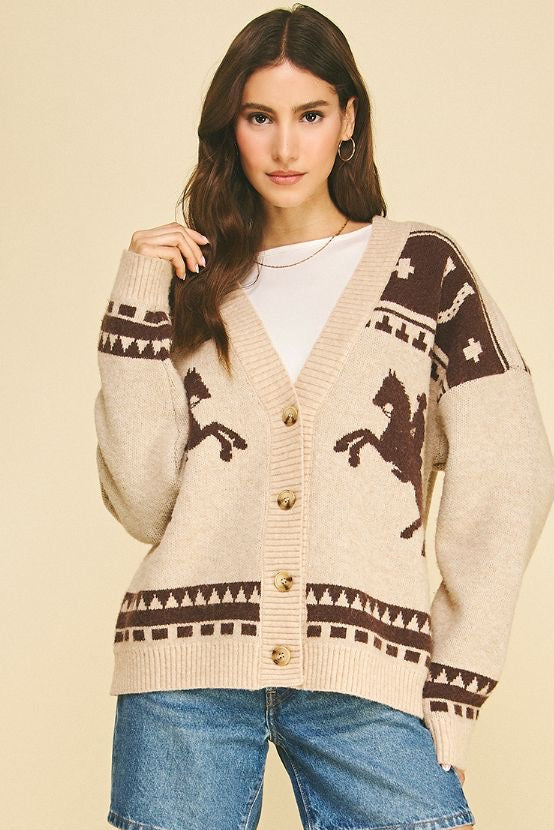 PINCH Western Horse Jacquard Knit Cardigan